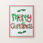 Merry Christmas Holly Holiday Seasonal Jigsaw Puzzle<br><div class="desc">Festive “Merry Christmas” for the whole family.  Makes a fabulous gift.</div>