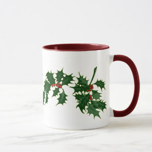 Merry Christmas Holly Leaves Mug