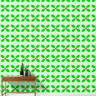 Merry Christmas Holly Patterned Wallpaper