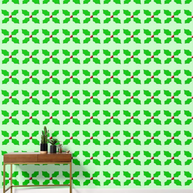 Merry Christmas Holly Patterned Wallpaper (Hallway)