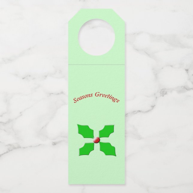 Merry Christmas Holly Personalised Bottle Tag (Front)