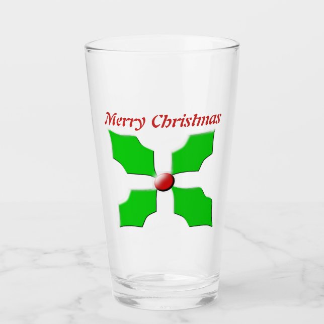 Merry Christmas Holly Personalised Glass (Front)