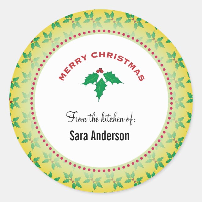Merry Christmas Holly Personalised Goodies Classic Round Sticker (Front)