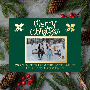 Merry Christmas Holly Photo Foil Holiday Post Card