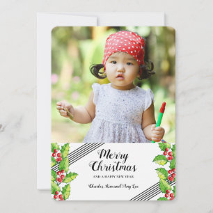 Merry Christmas Holly Photo Holiday Card