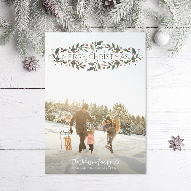 Merry Christmas Holly Photo Holiday Card (Creator Uploaded)