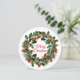 Merry Christmas Holly & Pine Wreath Card