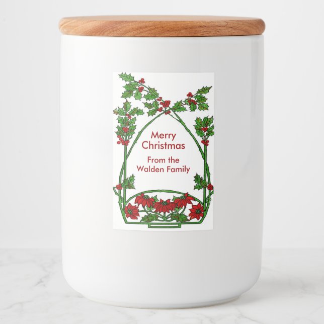 Merry Christmas Holly poinsettia Food Label (Front)