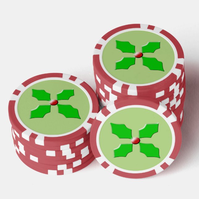 Merry Christmas Holly Poker Chips (Stack)