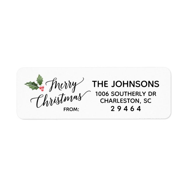 Merry Christmas Holly Return Address Label Sticker (Front)