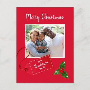 Merry Christmas  Holly Sprig - Custom Photo - Postcard