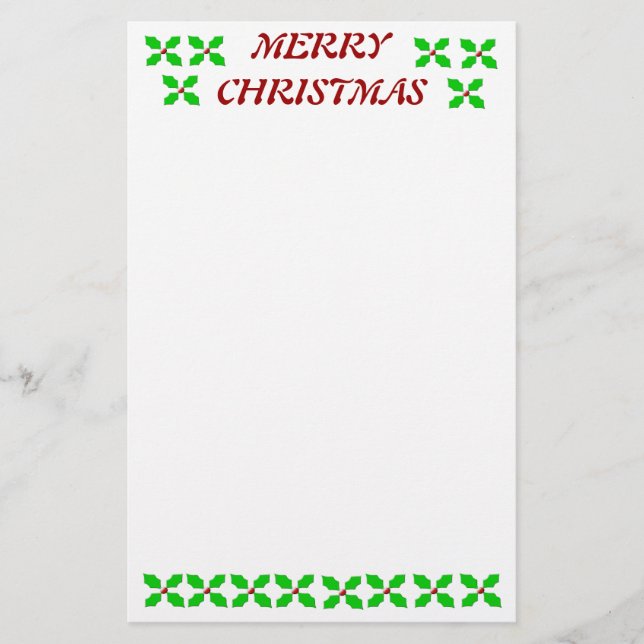 Merry Christmas Holly Stationery (Front)