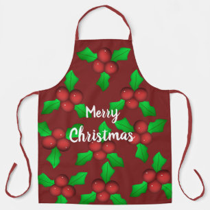 Merry Christmas holly tree Apron