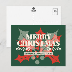 Merry Christmas Holly Typography Holiday Postcard