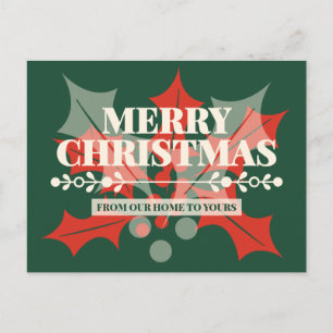 Merry Christmas Holly Typography Holiday Postcard