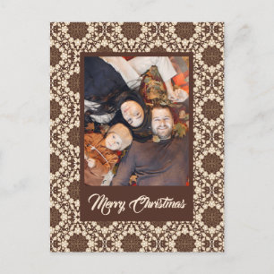 Merry Christmas Holly Vintage Cream & Brown Holiday Postcard