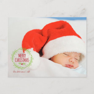 Merry Christmas Holly Wreat Holiday Photo Postcard