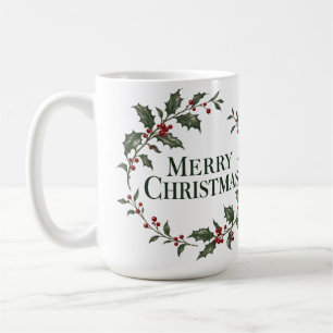 Merry Christmas Holly Wreath Mug