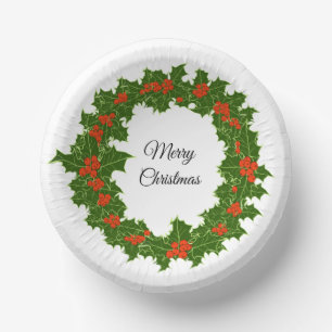 Merry Christmas Holly Wreath Paper Plate