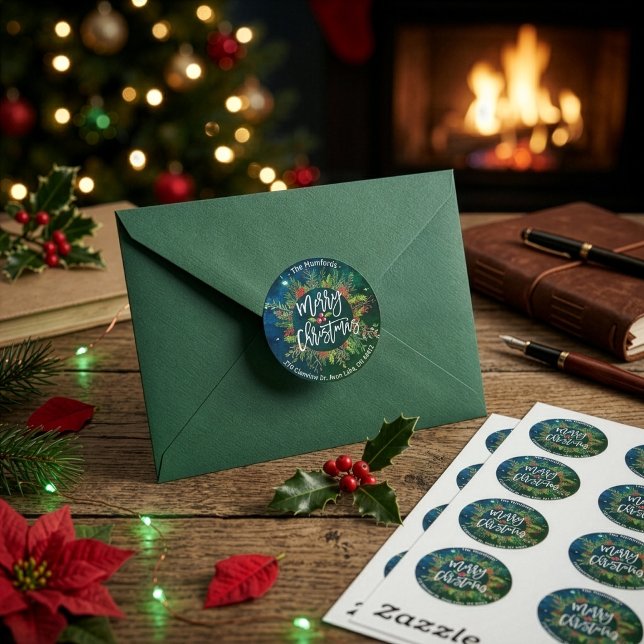 Merry Christmas Holly Wreath Return Address Labels (Creator Uploaded)