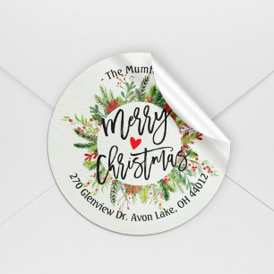 Merry Christmas Holly Wreath Return Address Labels