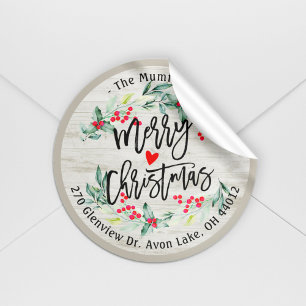 Merry Christmas Holly Wreath Return Address Labels