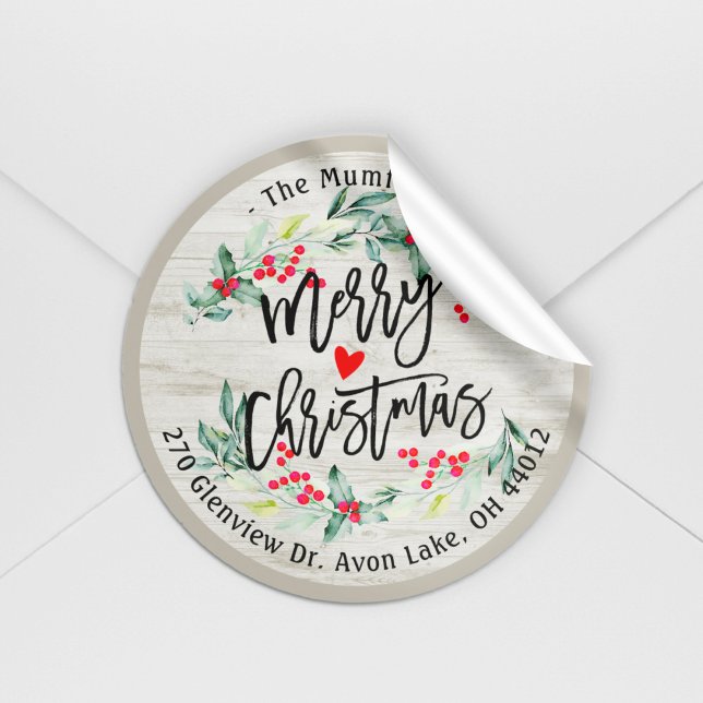 Merry Christmas Holly Wreath Return Address Labels (Creator Uploaded)