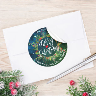 Merry Christmas Holly Wreath Return Address Labels