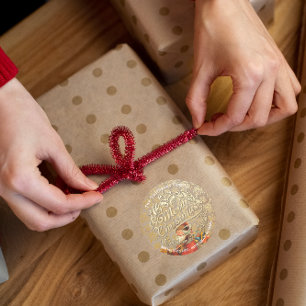 Merry Christmas Holly Wreath RSVP  Gold Santa  Classic Round Sticker