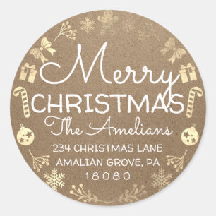 Merry Christmas Holly Wreath RSVP Kraft Rustic Classic Round Sticker