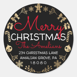 Merry Christmas Holly Wreath RSVP Return Address Classic Round Sticker