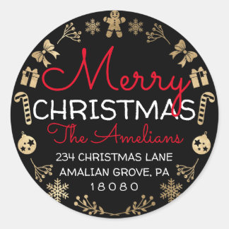 Merry Christmas Holly Wreath RSVP Return Address Classic Round Sticker