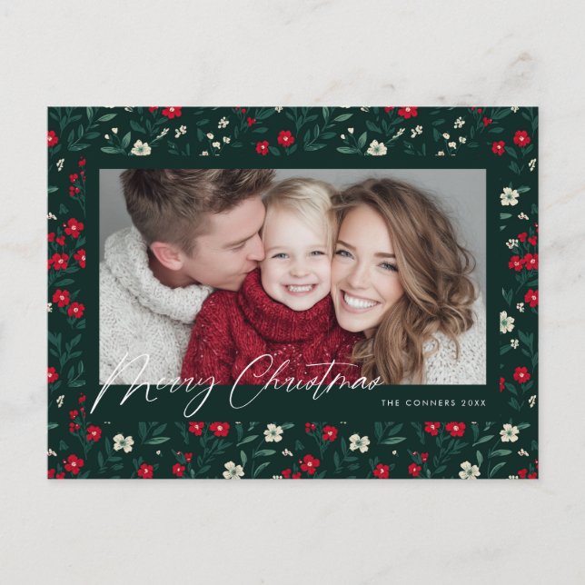 Merry Christmas Holy Berries Background Holiday Postcard (Front)