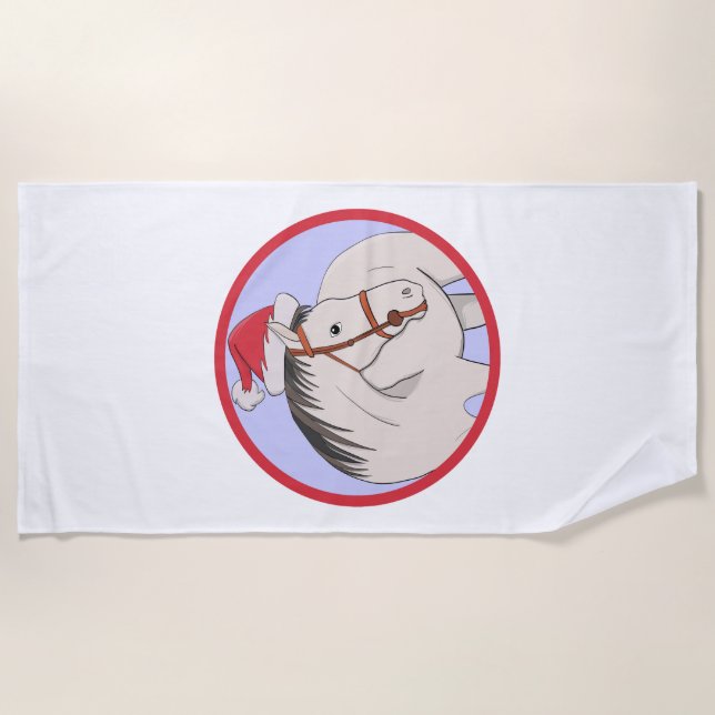 Merry Christmas Horse Beach Towel (Front)