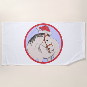 Merry Christmas Horse Beach Towel