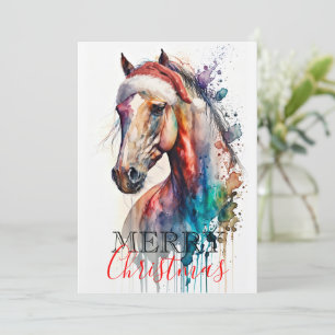 Merry Christmas Horse in Santa Hat Greeting Card