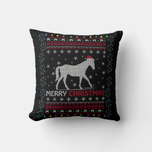 Merry Christmas Horse with Santa Hat Cushion