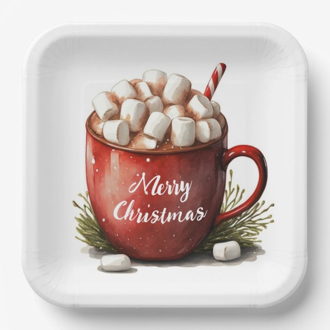 Merry Christmas Hot Chocolate Paper Plate (Front)