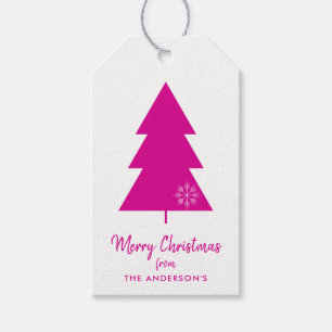 Merry Christmas Hot Pink Christmas Tree Gift Tags