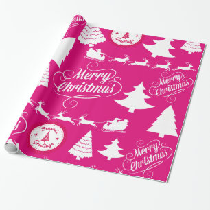 Merry Christmas Hot Pink Holiday Xmas Design Wrapping Paper
