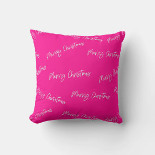 Merry Christmas Hot Pink Modern Script Cushion