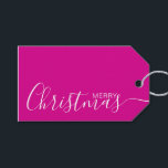 Merry Christmas Hot Pink White Minimalist Gift Tags<br><div class="desc">This minimalist and elegant gift tag features white Merry Christmas text on the front side and on the back side personalise it with your name or family name. The background is in hot pink colour.</div>