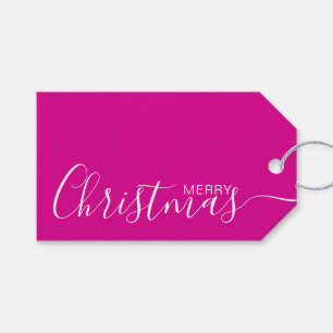 Merry Christmas Hot Pink White Minimalist Gift Tags