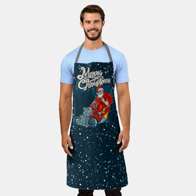 Merry Christmas Hotrod Funny Car Santa Claus Apron (Worn)