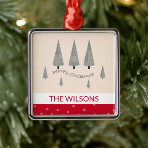 Merry Christmas Houndstooth Modern Red Metal Tree Decoration