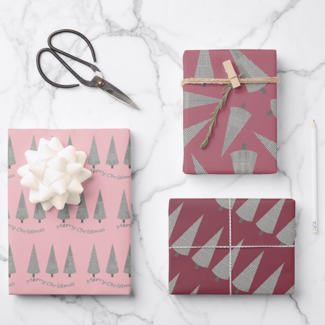 Merry Christmas Houndstooth Tree Pattern Wrapping  Paper Sheet (Front)