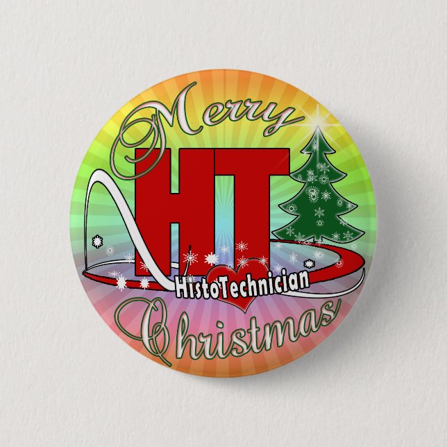 MERRY CHRISTMAS HT HISTOTECHNICIAN 6 CM ROUND BADGE (Front)