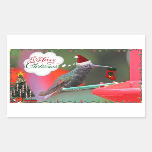 Merry Christmas Hummingbird Rectangular Sticker