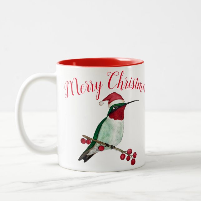 Merry Christmas Hummingbird Two-Tone Coffee Mug (Left)