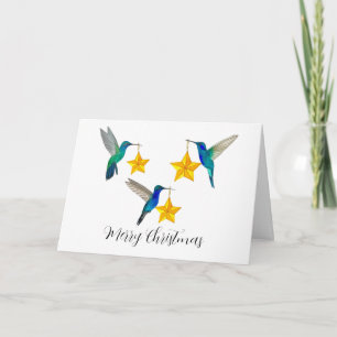 Merry Christmas Hummingbirds and Stars Holiday Car Card